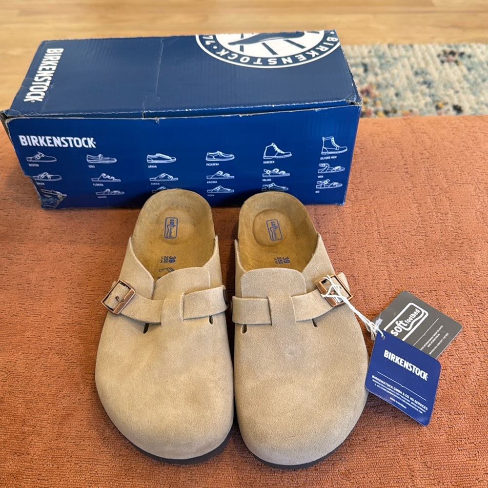 Birkenstock Boston Taupe Suede Mule Clogs size 39